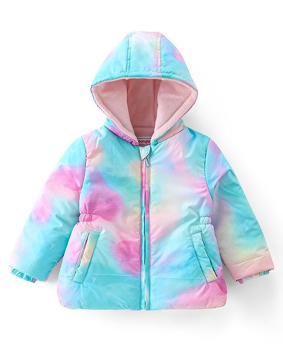 Babyhug Woven Full Sleeves Hooded Jacket With Marble Print - Blue