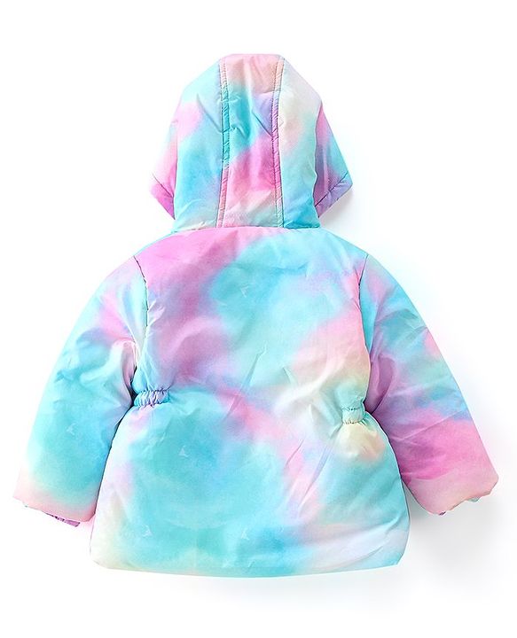 Babyhug Woven Full Sleeves Hooded Jacket With Marble Print - Blue