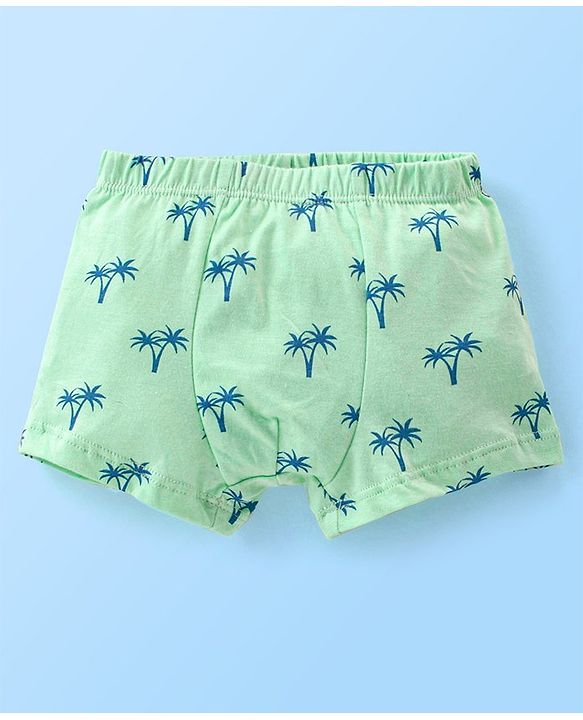 Babyhug 100% Cotton Trunk Striped & Palms Printed Pack of 3 - Green & Blue