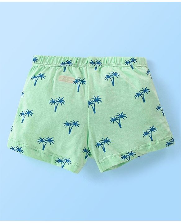 Babyhug 100% Cotton Trunk Striped & Palms Printed Pack of 3 - Green & Blue