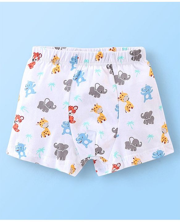 Babyhug 100% Cotton Solid and Elephant Printed Trunk Pack of 3 - Orange & White