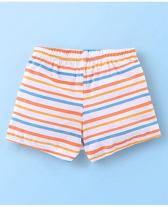 Babyhug 100% Cotton Solid and Elephant Printed Trunk Pack of 3 - Orange & White