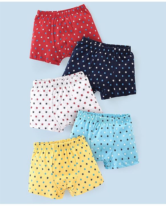 Babyhug 100% Cotton Star Printed Trunk Pack of 5 - Multicolour
