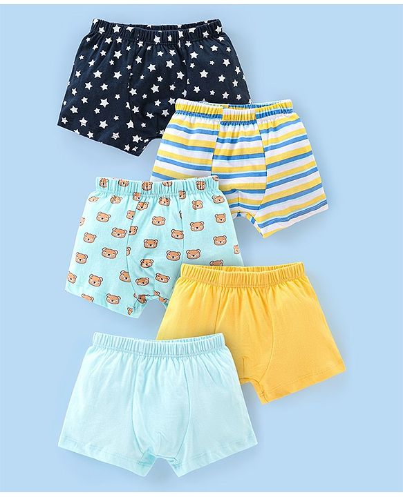 Babyhug 100% Cotton Knit Stripes & Printed Boxers Pack of 5 - Multicolour