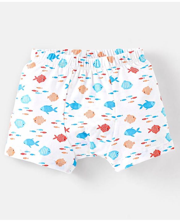 Babyhug 100% Cotton Knit Striped & Fish Printed Trunks Pack of 3 - Multicolour