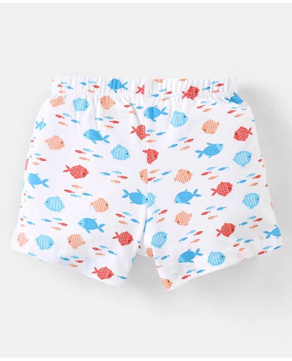Babyhug 100% Cotton Knit Striped & Fish Printed Trunks Pack of 3 - Multicolour