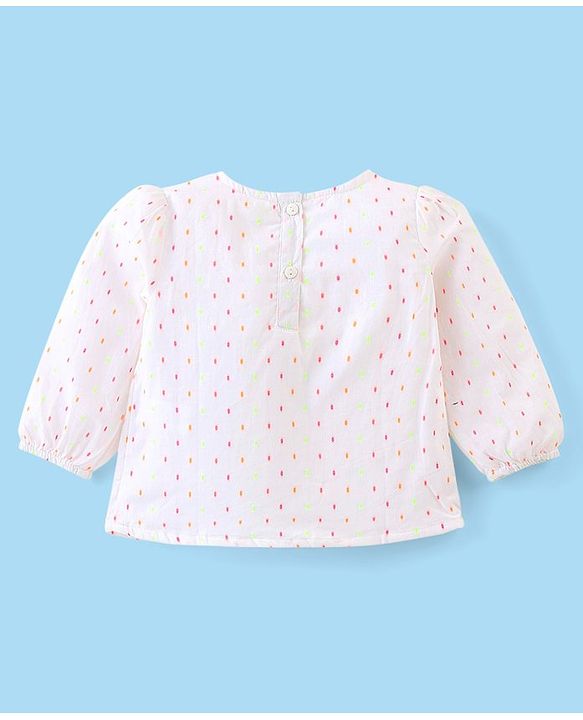 Babyhug 100% Cotton Knit Full Sleeves Top Swiss Dot - White