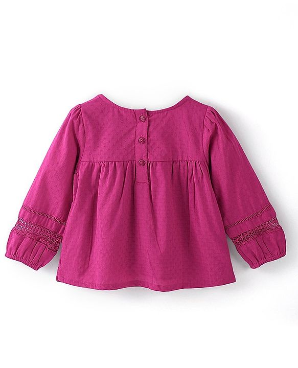 Babyhug 100% Cotton Full Sleeves Dobby Printed Top with Lace Detailing - Pink