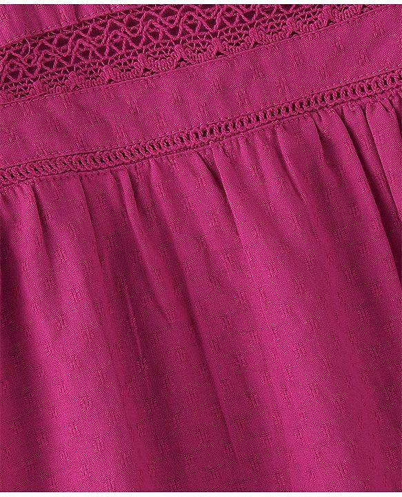 Babyhug 100% Cotton Full Sleeves Dobby Printed Top with Lace Detailing - Pink