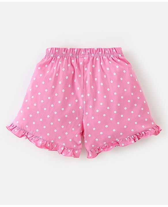 Babyhug Cotton Half Sleeves Night Suit Elephant & Dot Print- Yellow & Pink