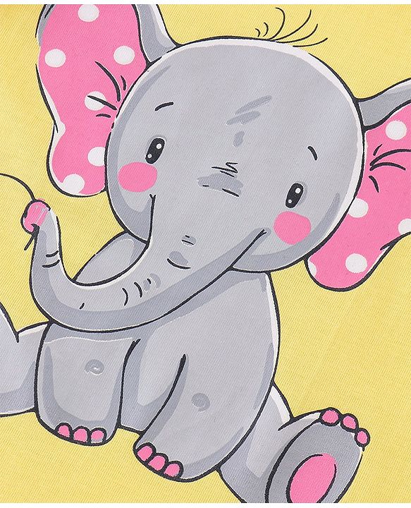 Babyhug Cotton Half Sleeves Night Suit Elephant & Dot Print- Yellow & Pink