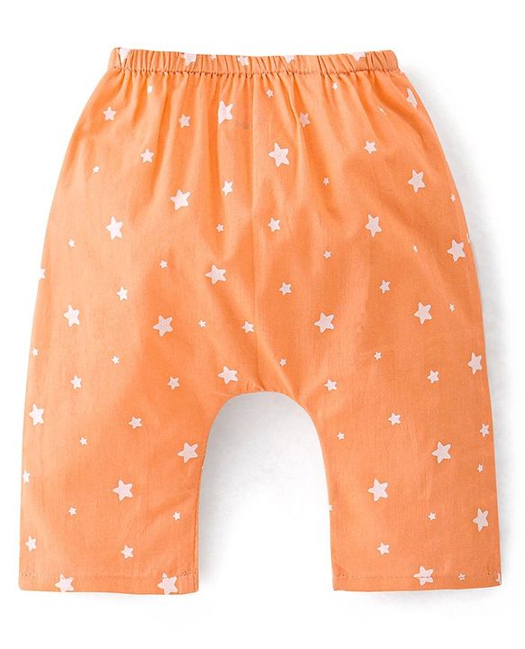 Babyhug Sleeveless Jhabla & Full Length Pajama Set With Star Print - Orange