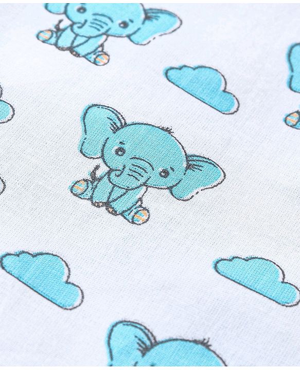 Babyhug Sleeveless Jhabla & Full Length Pajama Set With Elephant Print - Blue