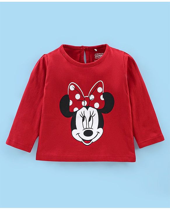 Babyhug Cotton Knit Full Sleeves Minnie Mouse Print Night Suit - Red & White