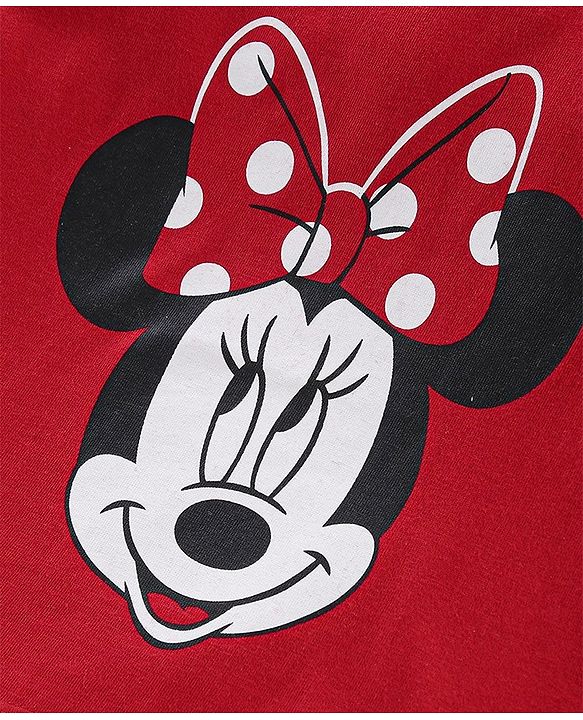 Babyhug Cotton Knit Full Sleeves Minnie Mouse Print Night Suit - Red & White