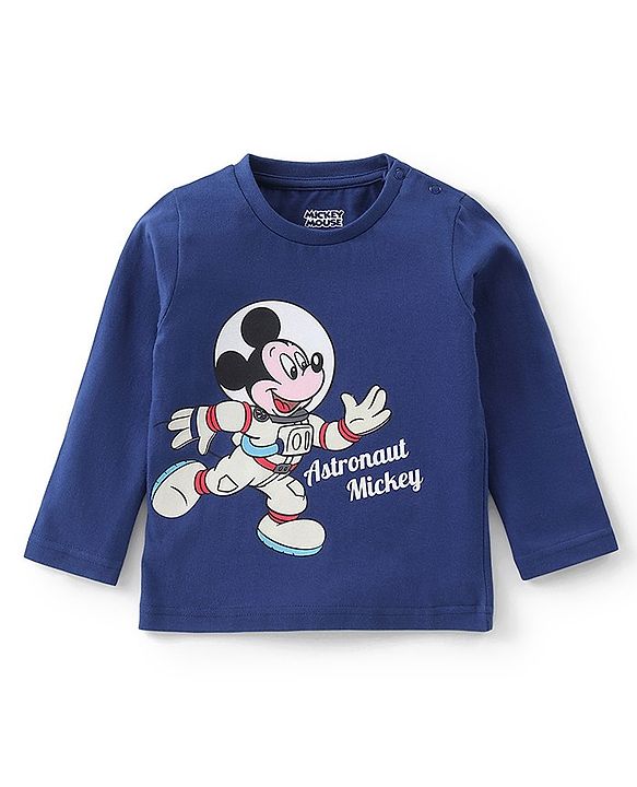 Babyhug Cotton Full Sleeves Night Suit Stars & Mickey Mouse Print- Blue