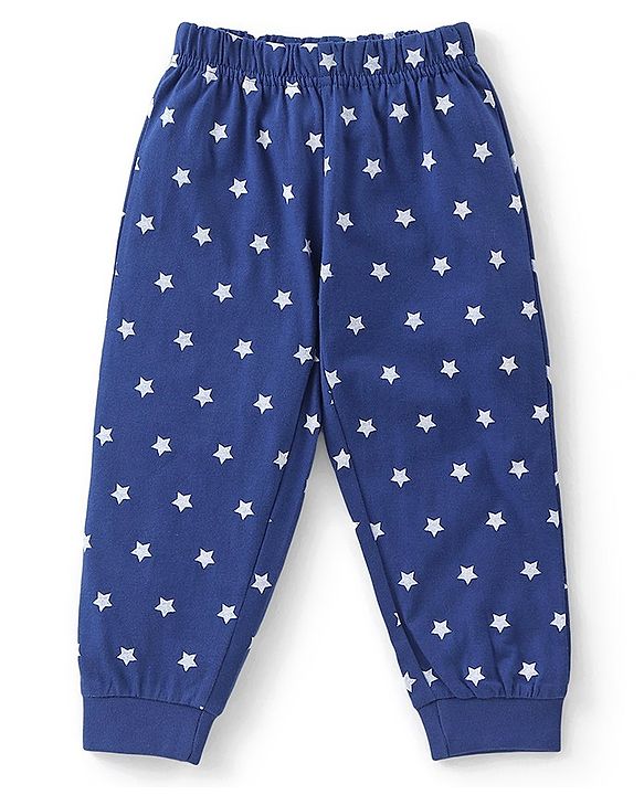 Babyhug Cotton Full Sleeves Night Suit Stars & Mickey Mouse Print- Blue