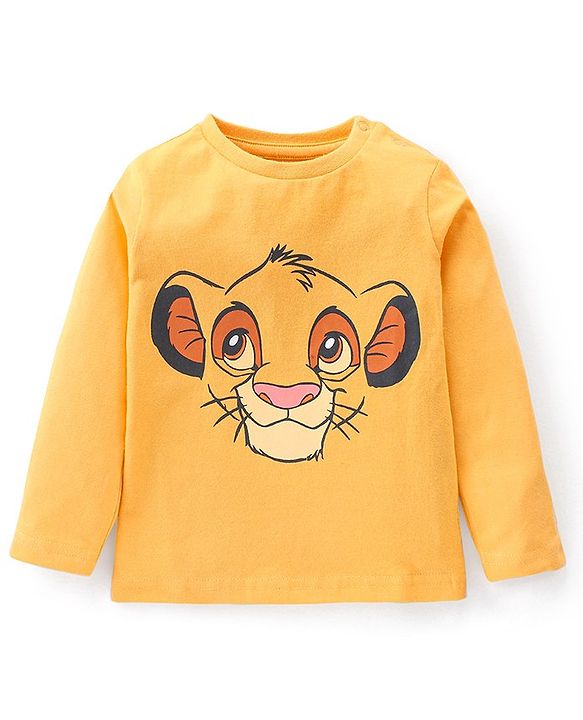Babyhug Cotton Single Jersey Knit Full Sleeves Night Suit Stripes & Simba Print - Yellow