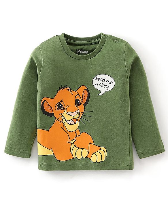 Babyhug Cotton Knit Full Sleeves Night Suit With Simba Print - Green & Yellow