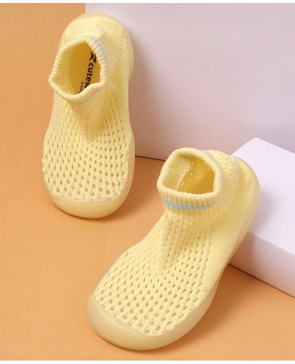 Cute Walk by Babyhug Solid Color Socks Shoe - Yellow