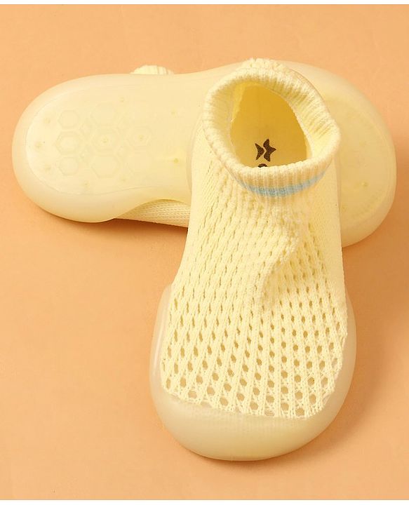 Cute Walk by Babyhug Solid Color Socks Shoe - Yellow