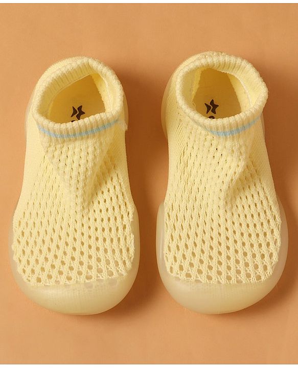 Cute Walk by Babyhug Solid Color Socks Shoe - Yellow