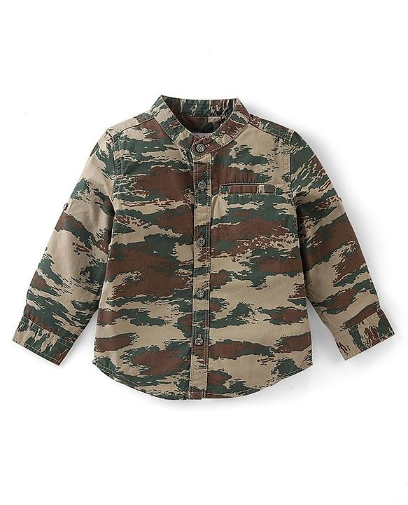 Babyhug Cotton Knit  Full Sleeves Shirt & Denim Jeans With Camoflauge Print - Green