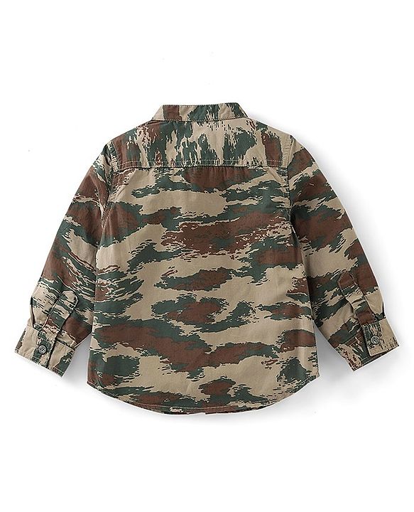 Babyhug Cotton Knit  Full Sleeves Shirt & Denim Jeans With Camoflauge Print - Green