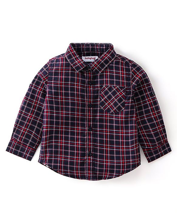 Babyhug Cotton Woven Full Sleeves Party Wear Checked Shirt with Bow and Pant Set - Maroon