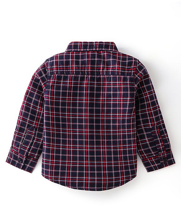 Babyhug Cotton Woven Full Sleeves Party Wear Checked Shirt with Bow and Pant Set - Maroon