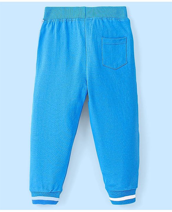 Babyhug Cotton Looper Knit Full Length Lounge Pant Solid Colour - Blue