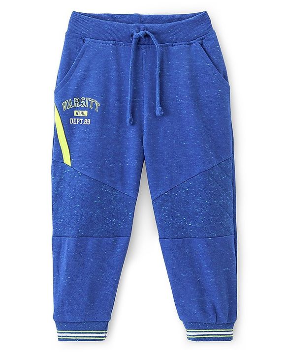 Babyhug Cotton Looper Knit Full Length Lounge Pant Text Printed - Blue