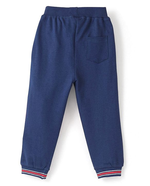 Babyhug Cotton Looper Knit Full Length Lounge Pants Colour Block - Navy Blue