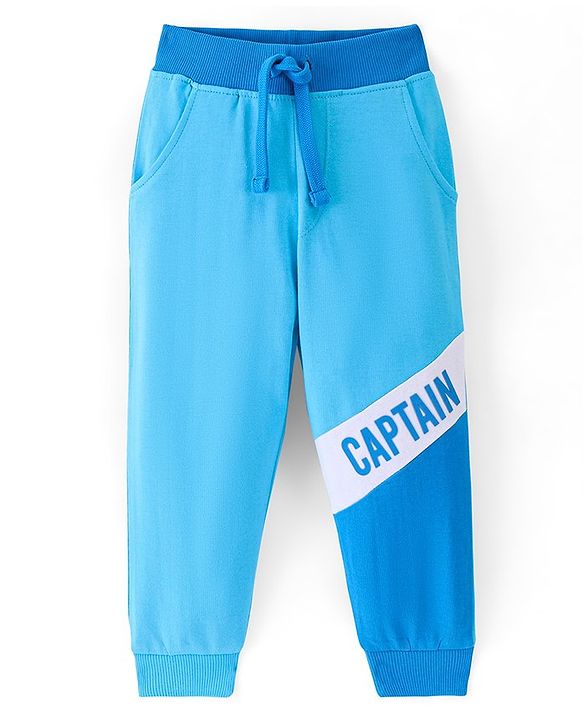 Babyhug Cotton Looper Full Length Lounge Pant Text Print - Blue