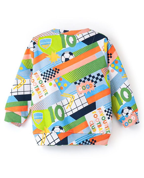 Babyhug Cotton Knit Full Sleeves Sweatshirt With Football Print - Multicolour