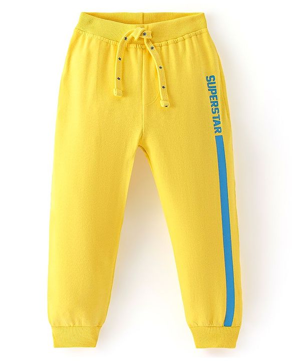 Babyhug Cotton Looper Knit Full Length Text Printed Lounge Pant - Yellow