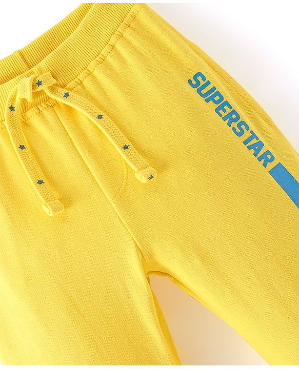 Babyhug Cotton Looper Knit Full Length Text Printed Lounge Pant - Yellow