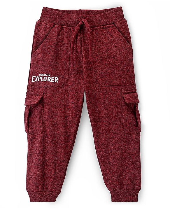 Babyhug Cotton Looper Knit Full Length Lounge Pant Text Printed - Rust