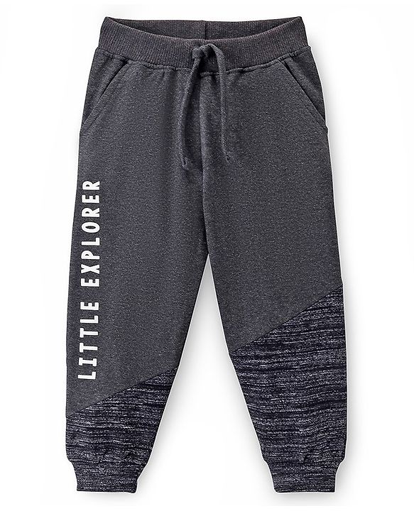 Babyhug Cotton Looper Knit Full Length Lounge Pant Text Printed - Charcoal Grey