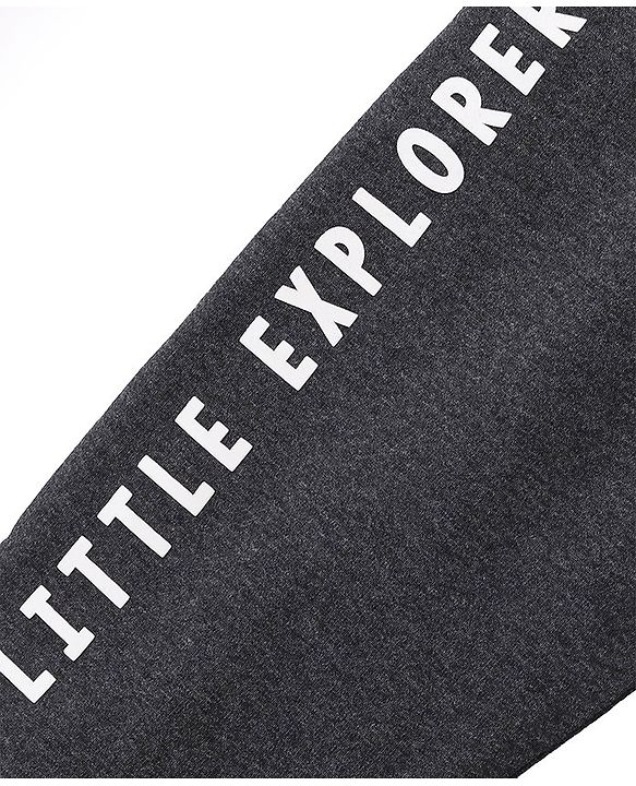 Babyhug Cotton Looper Knit Full Length Lounge Pant Text Printed - Charcoal Grey