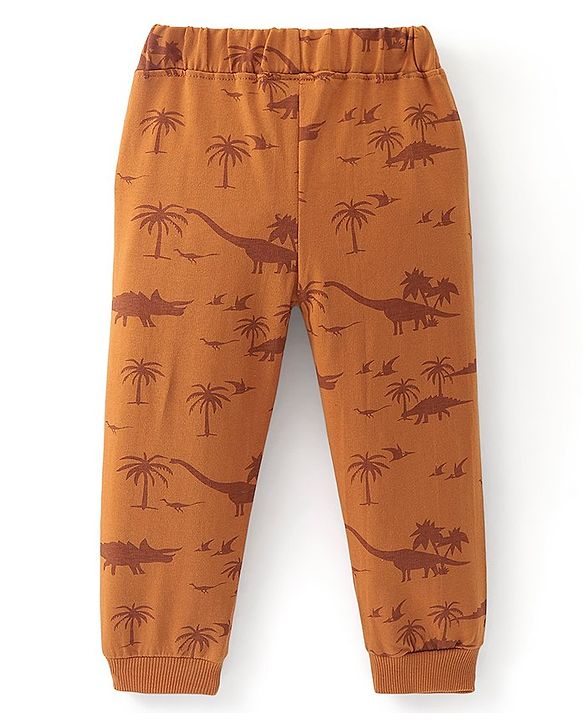 Babyhug Cotton Looper Full Length Lounge Pant Dino Printed - Orange