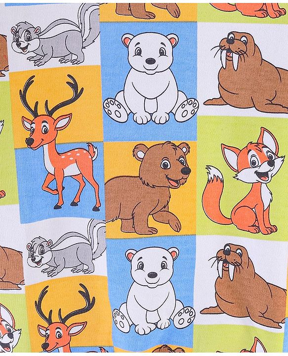 Babyhug Cotton Full Sleeves Sweatshirt Fox & Deer Print- Blue Green & Yellow