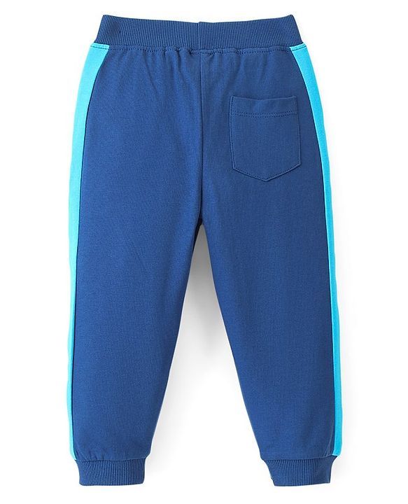 Babyhug Full Length Cotton Looper Lounge Pant with Terry Applique Embroidery-Navy Blue