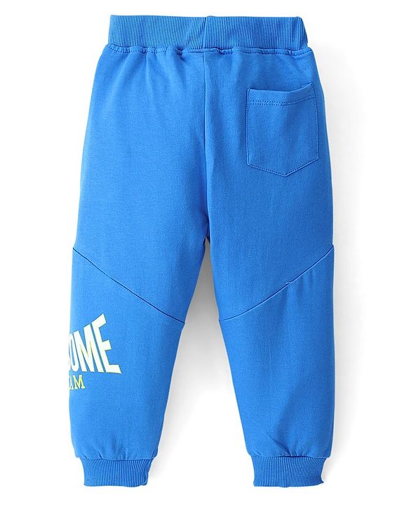 Babyhug Cotton Looper Knit Full Length Lounge Pant Text Print - Blue