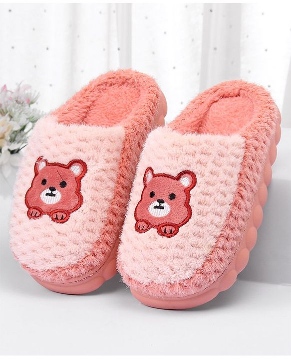 Cute Walk by Babyhug Slip On Teddy Embroidered Winter Booties - Pink