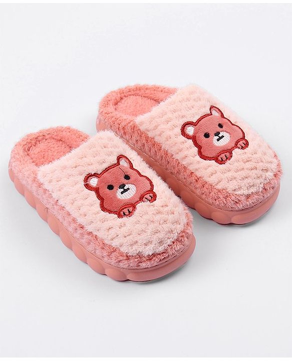 Cute Walk by Babyhug Slip On Teddy Embroidered Winter Booties - Pink