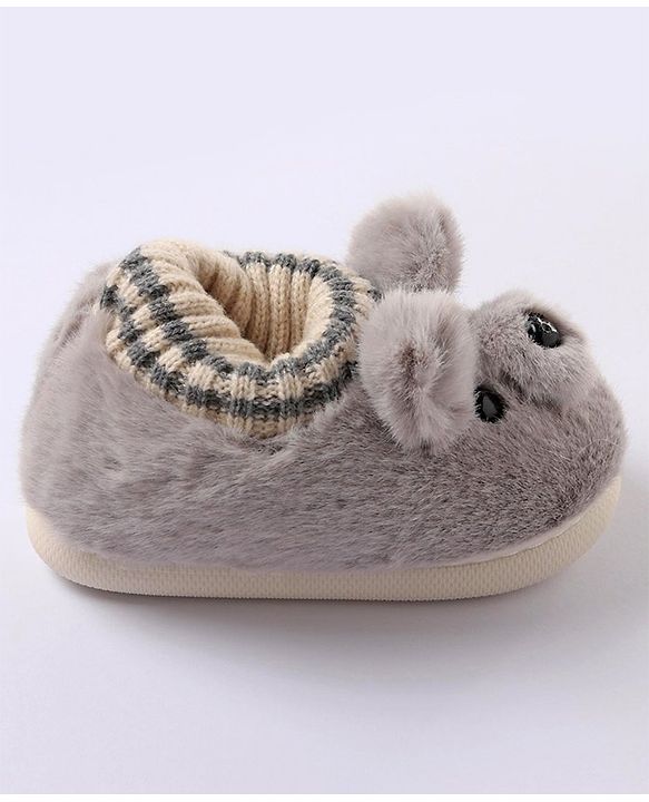 Cute Walk by Babyhug Fur Bear Face Applique  Winter Booties - Beige
