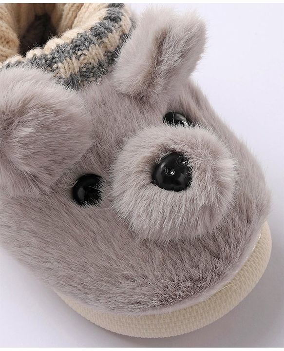 Cute Walk by Babyhug Fur Bear Face Applique  Winter Booties - Beige