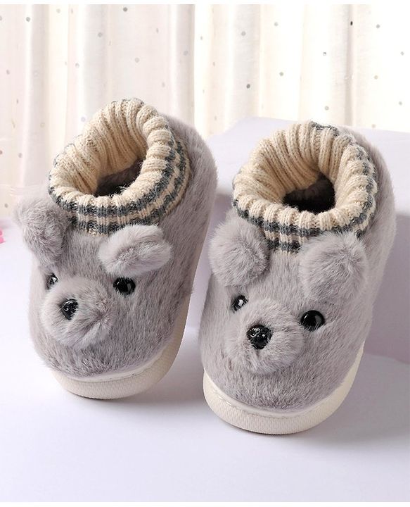 Cute Walk by Babyhug Fur Bear Face Applique  Winter Booties - Beige