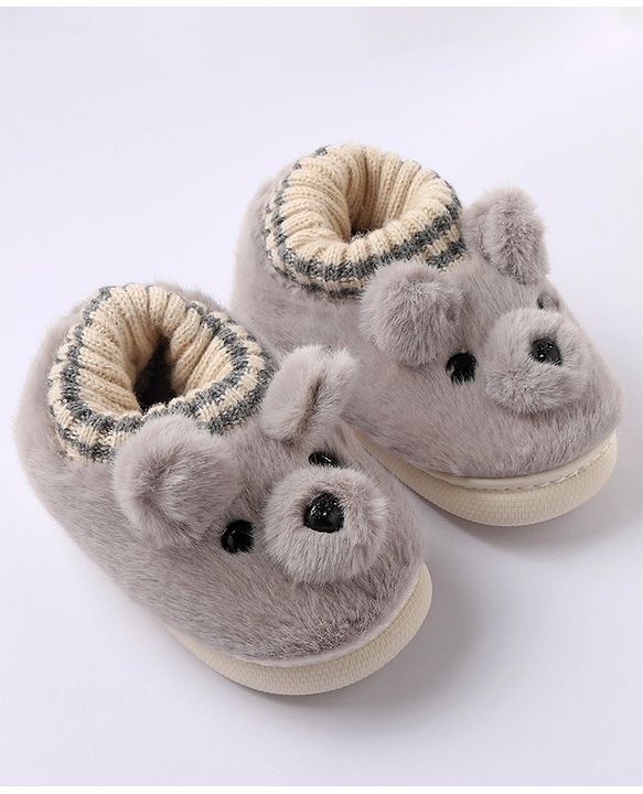 Cute Walk by Babyhug Fur Bear Face Applique  Winter Booties - Beige